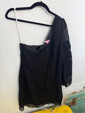 lilly pulitzer black one shoulder dress Lynsi One-Shoulder Midi Dress
